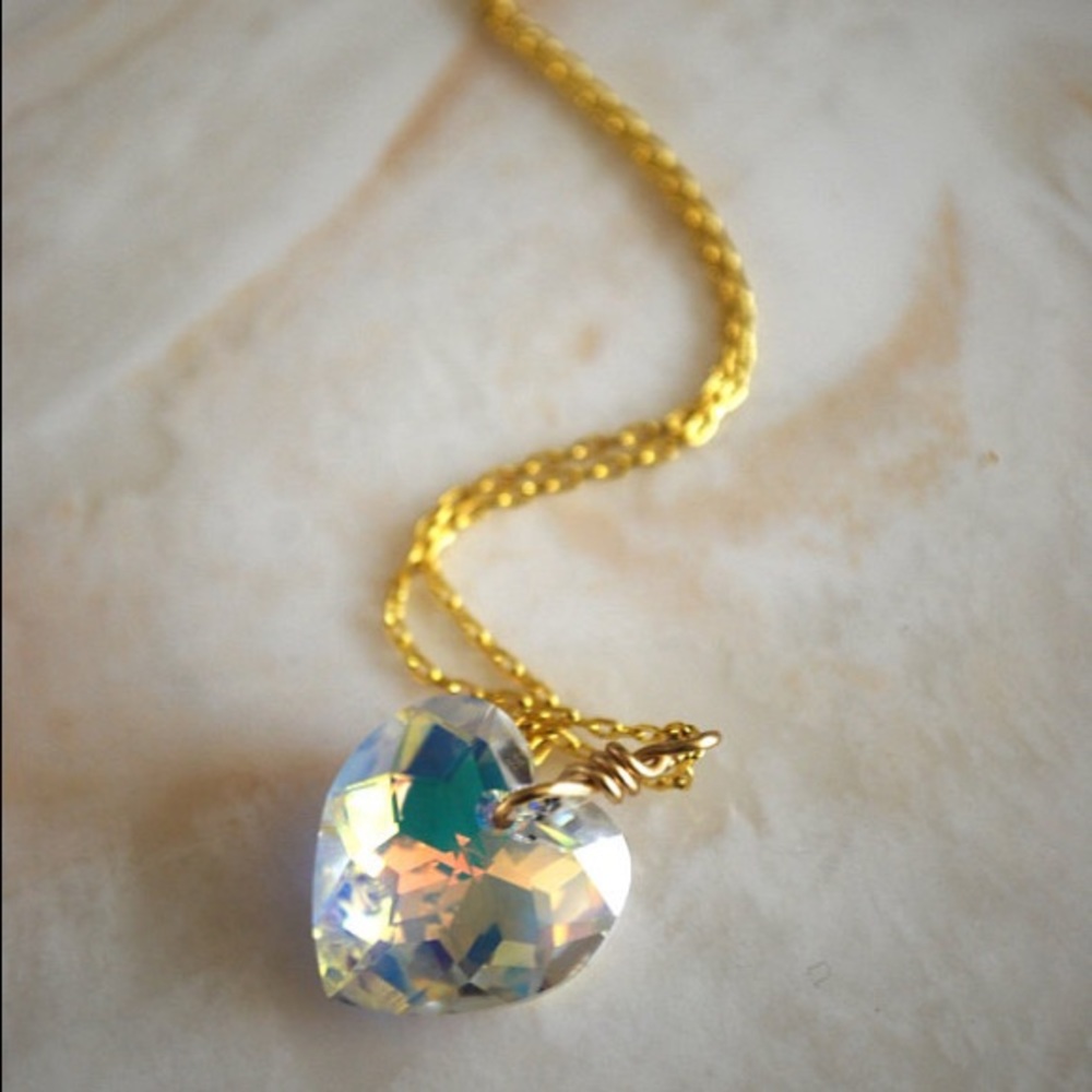 Heart Necklace - AB Swarovski Crystal Heart